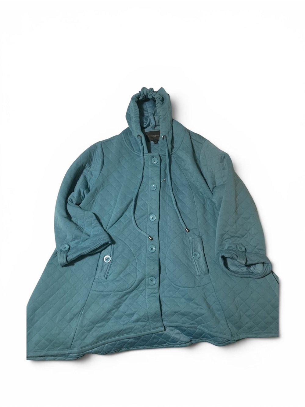 Cristian Siriano 3x Quilted Hooded Coatigan in Teal Blue - Picture 2 of 9